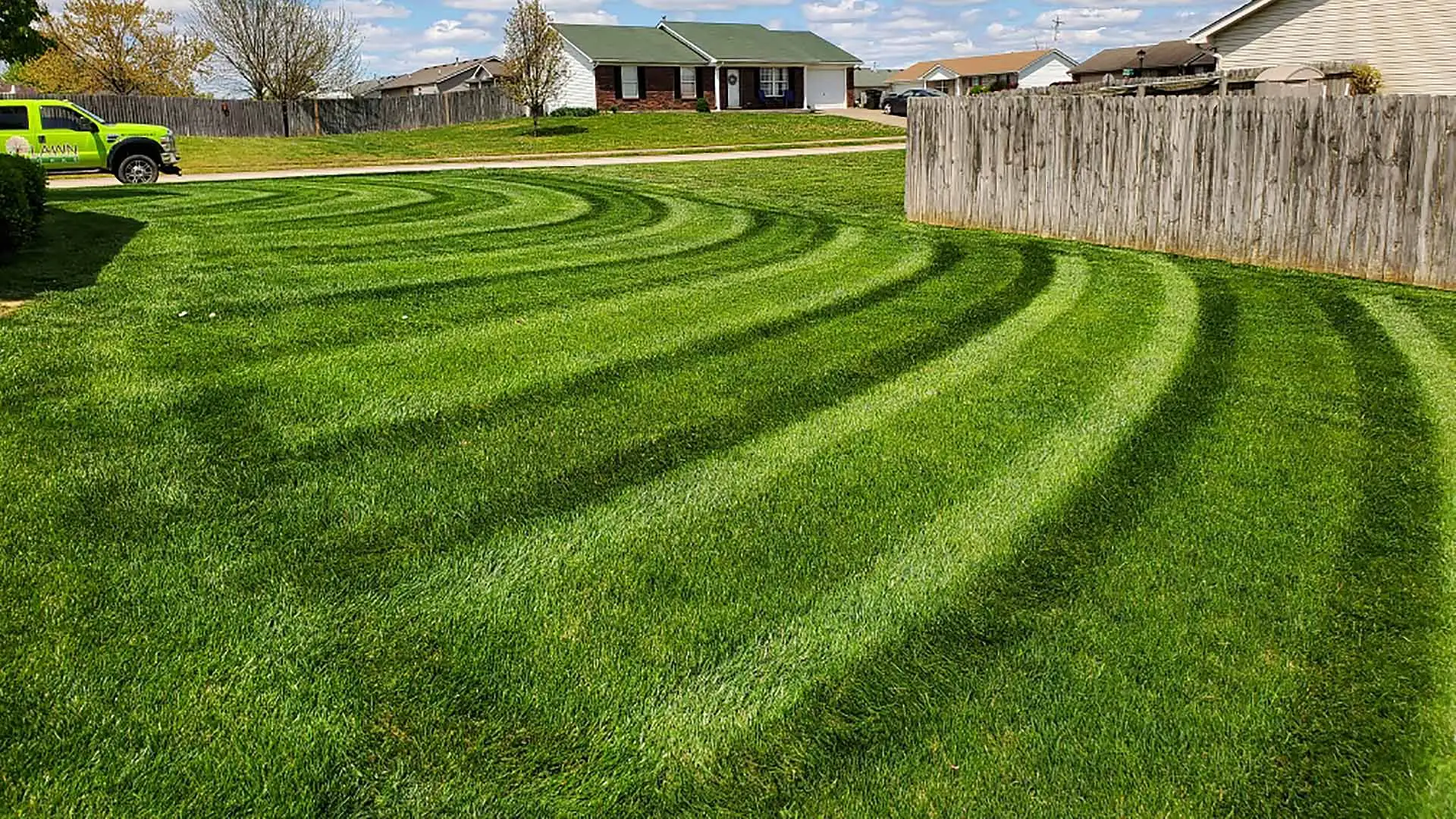 Bright, green grass with fresh mowing lines in New Albany, IN.