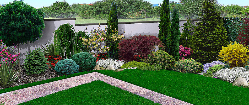 A 3D landscape design rendering of a property in New Albany, IN.