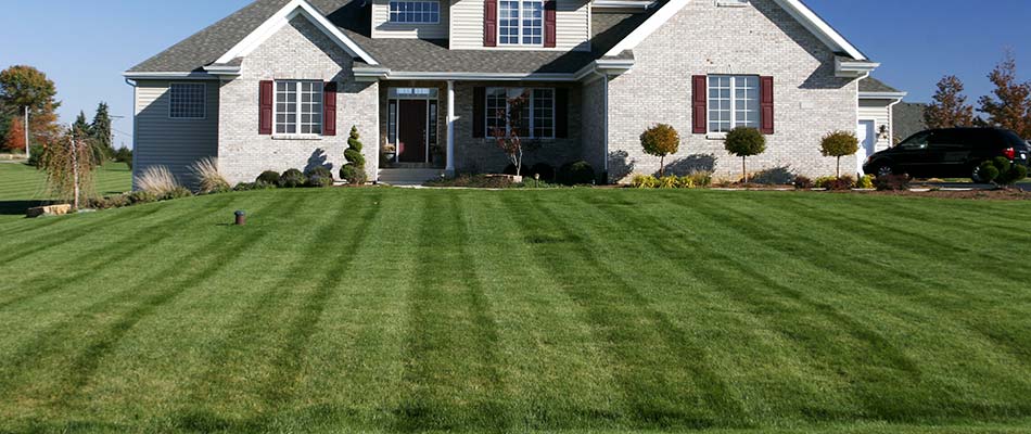 Lawn with regular mowing service in Clarksville, IN.